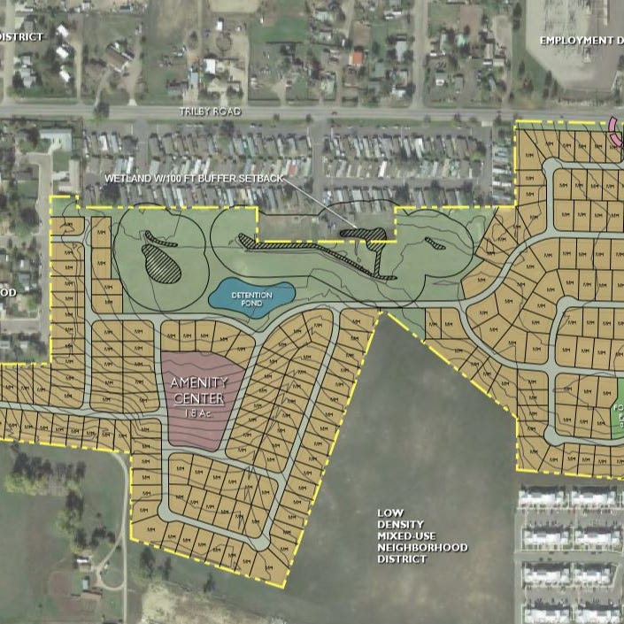 A preliminary sketch of how a spaces might be arranged at a proposed mobile home community in south Fort Collins