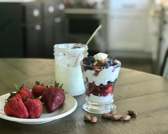 Bridgett’s Yogurt Parfait with fresh fruit and almonds is a healthful breakfast, according to dietitian Bridgett Wilder.