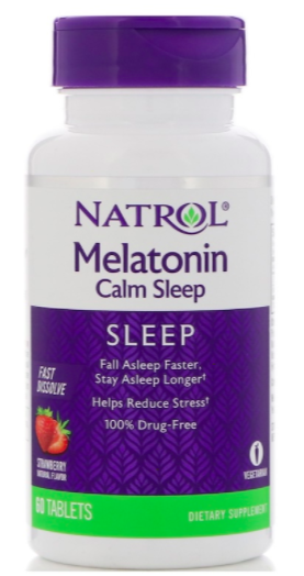 Natrol, Melatonin Calm Sleep, fast dissolve, strawberry flavor, 60 tablets. PHOTO: iHerb